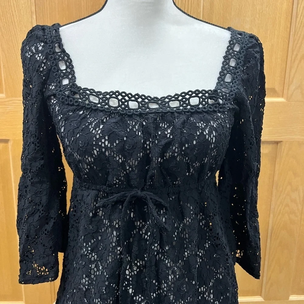 Laundry Black Lace Square Neck Swimsuit, cover-up Size Small